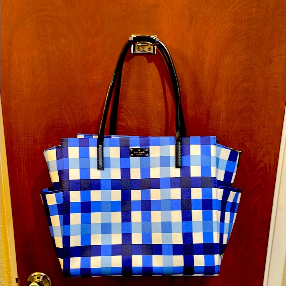 Kate Spade Blue and White Checkered Handbag.NWOT.17”x12”